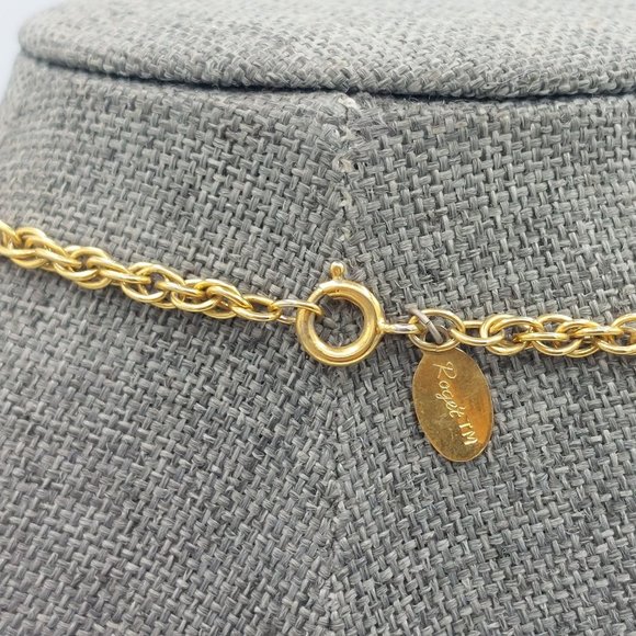 Roget TM Gold Toned Twisted Link 30" Long Necklace Chain Satellite Rings Vintage - Picture 5 of 7